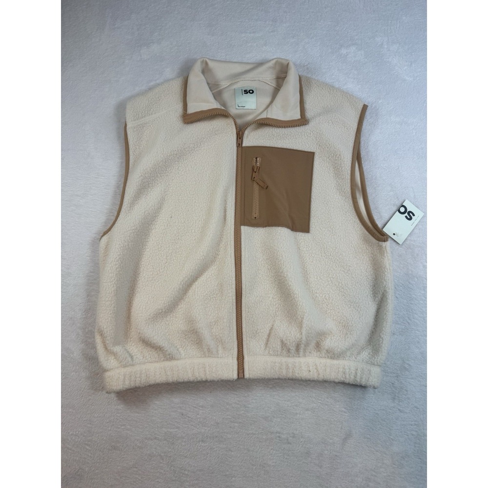 SO‎ Goods For Life White/Tan Sleeveless Full Zip Turtle Neck Vest Women's Size L